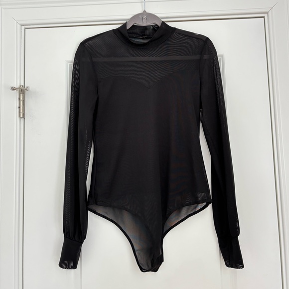 Tops - Black Sheer Mesh Long-Sleeve Bodysuit - Women